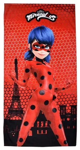 Carbotex Miraculous Ladybug Paris BRM200159 plážová osuška červená 70x140