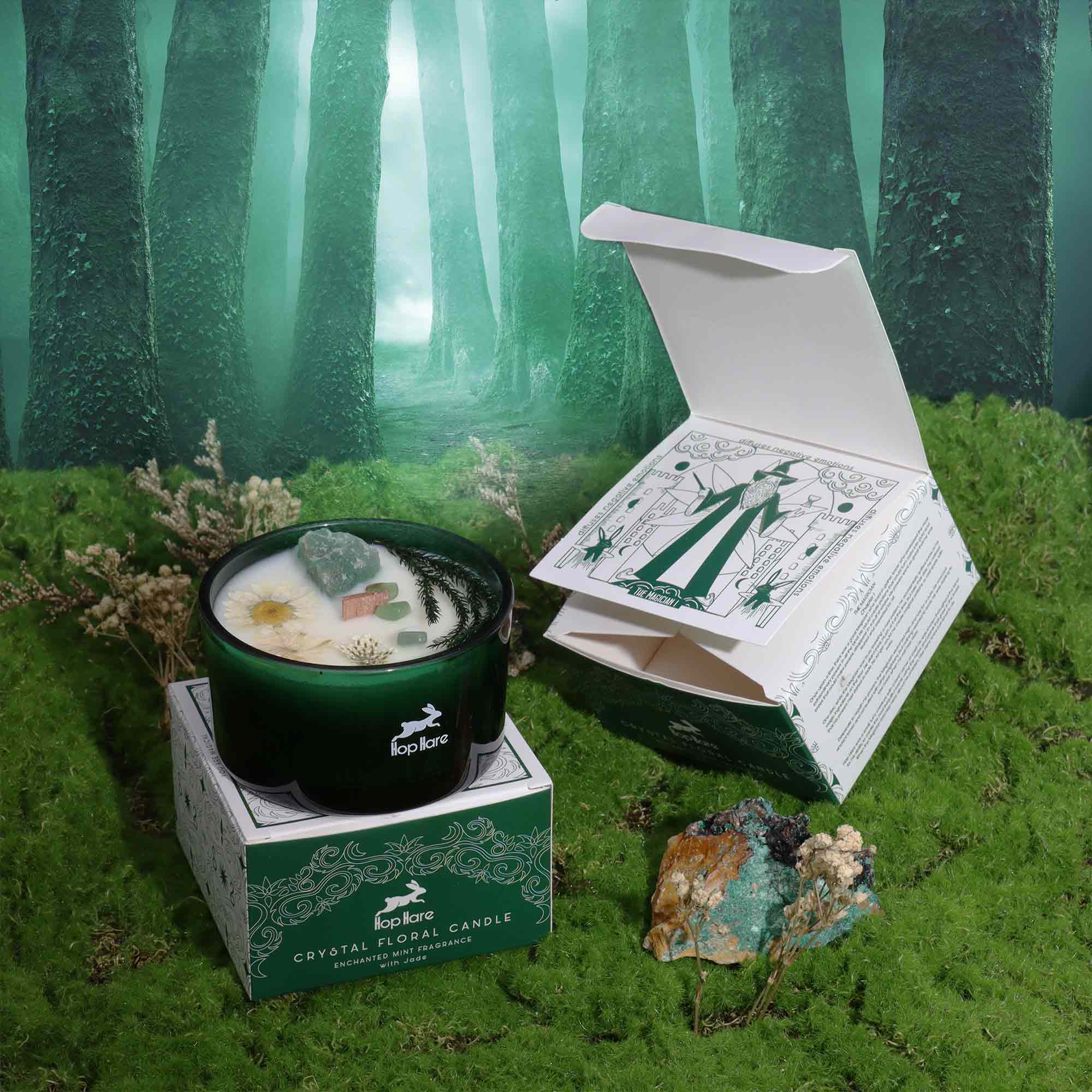 Ancient Wisdom Hop Hare Magická Květinová Svíčka s Krystaly - Kouzelník 330g
