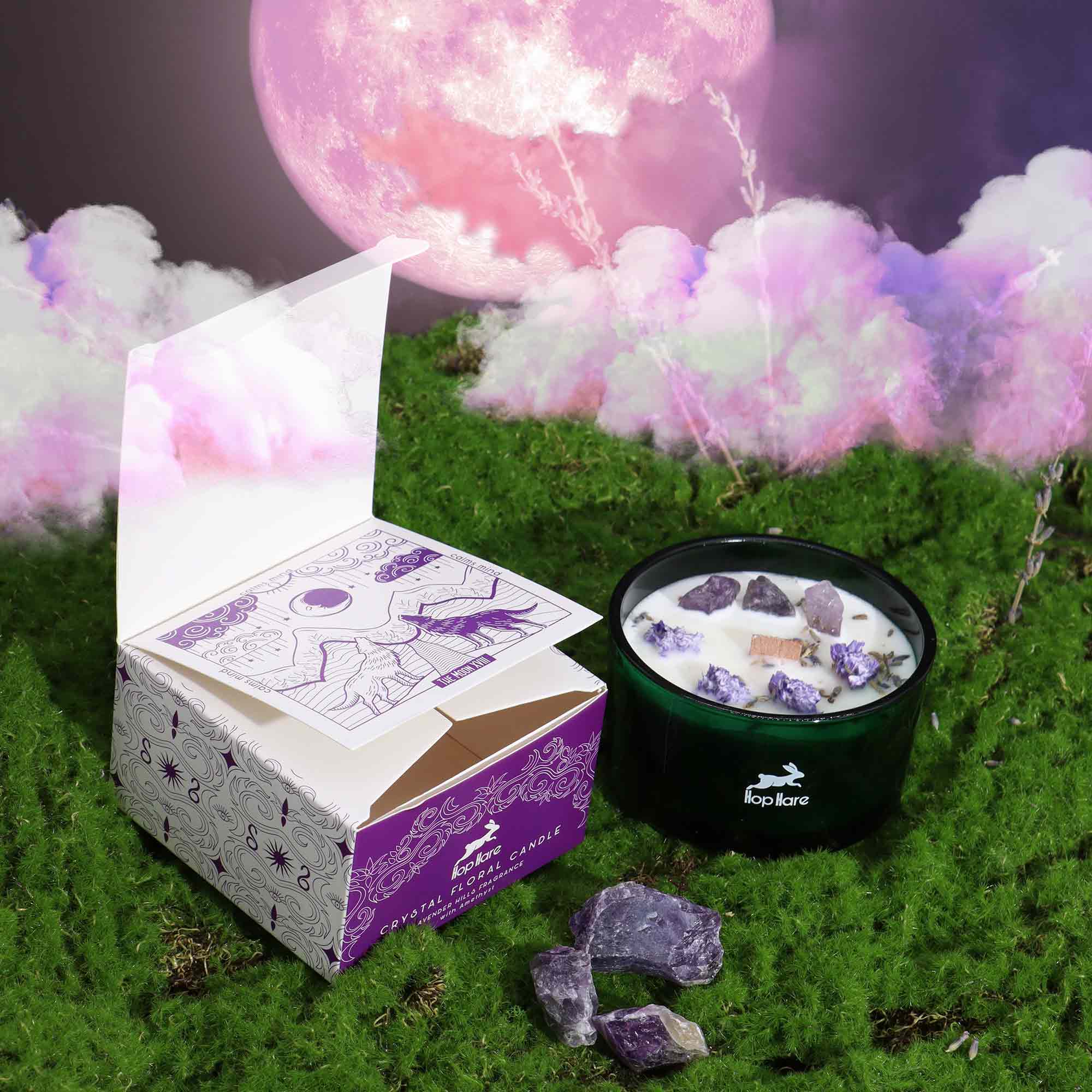 Ancient Wisdom Hop Hare Magická Květinová Svíčka s Krystaly - Měsíc 330g
