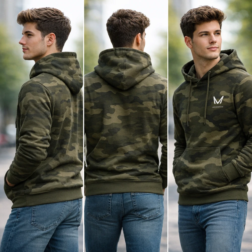 Madeva MIKE CAM pánská mikina s kapucí Green/Camo