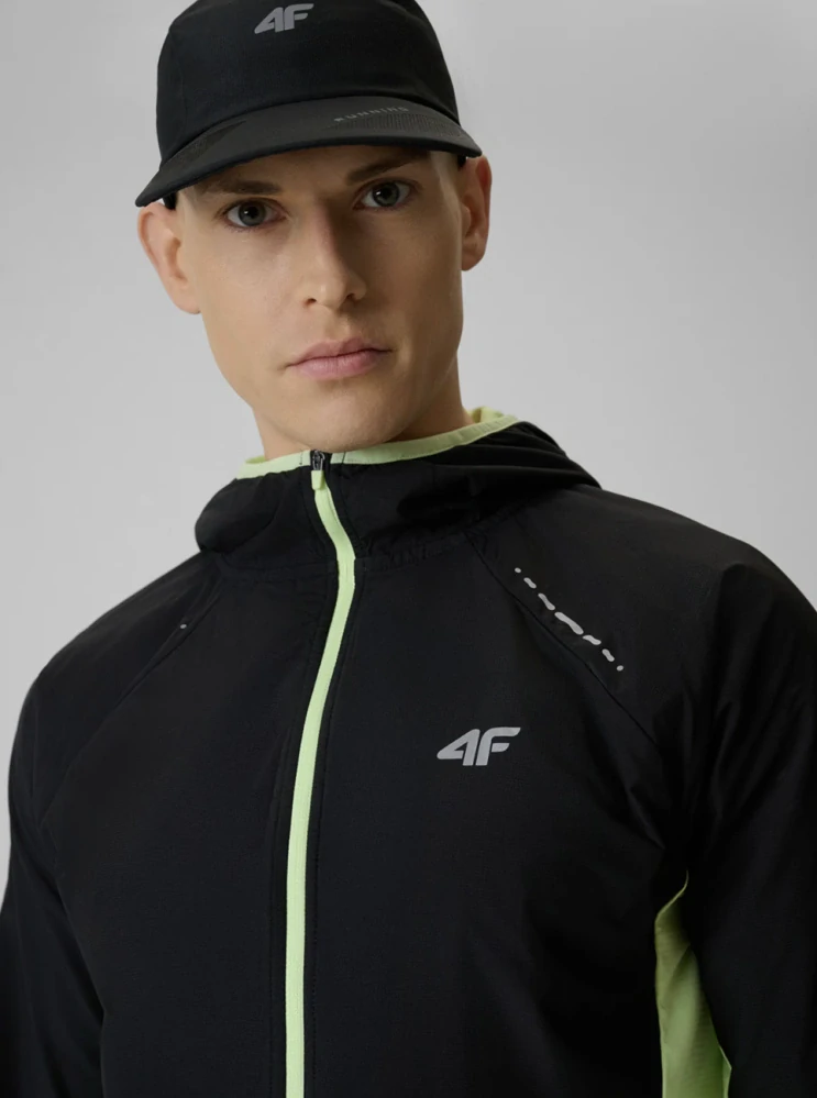 4F Pánská regular běžecká mikina s kapucí 4FWSS26TFSWM643 Black/Yellow