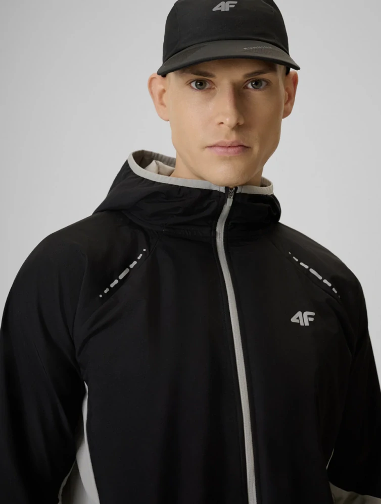 4F Pánská regular běžecká mikina s kapucí 4FWSS26TFSWM643 Black/Grey