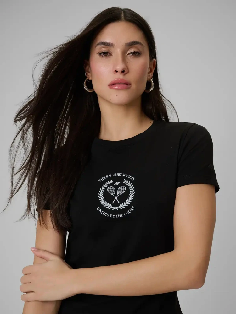 4F Dámské tričko s s potiskem 4FWSS26TTSHF2723 Black