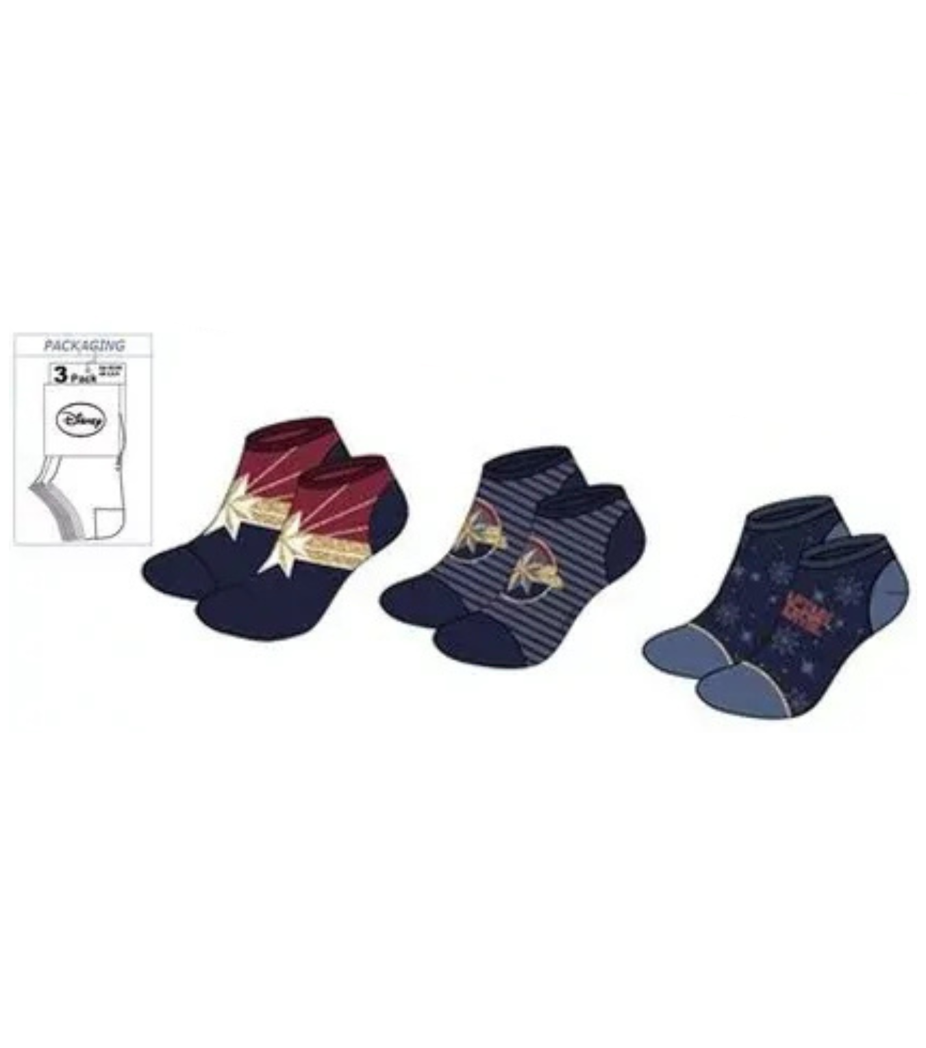 Sun City Captain Marvel VH3630 ponožky 3 Pack Mix modré