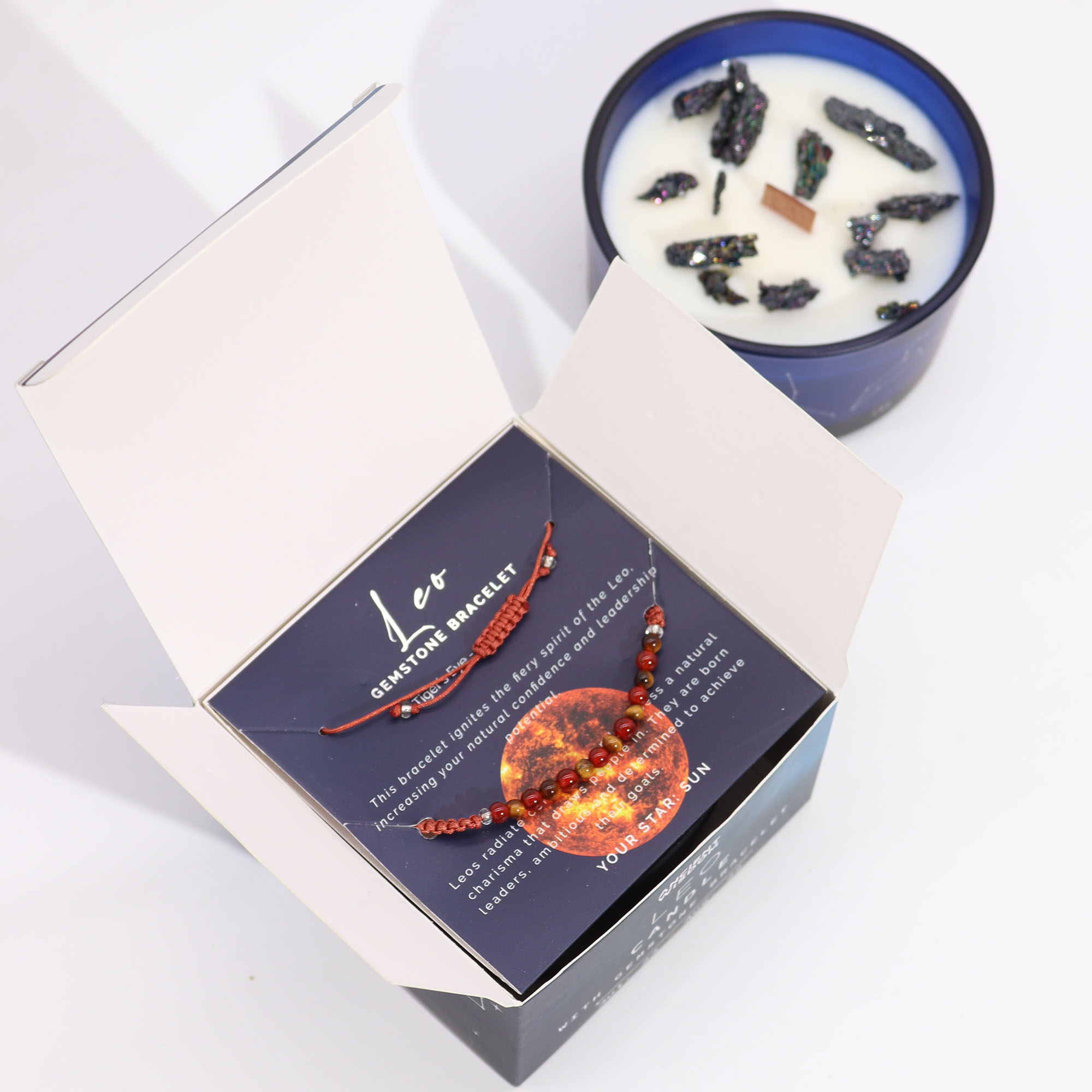 Ancient Wisdom Svíčka Znamení Zvěrokruhu s Náramkem z Drahých Kamenů - Lev 320g