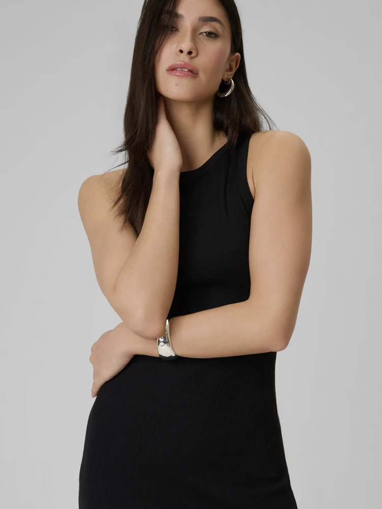 4F Dámské šaty z žebrovaného úpletu 4FWSS26TDREF184 Black