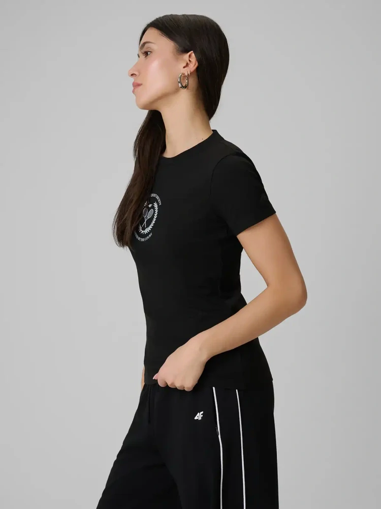 4F Dámské tričko s s potiskem 4FWSS26TTSHF2723 Black