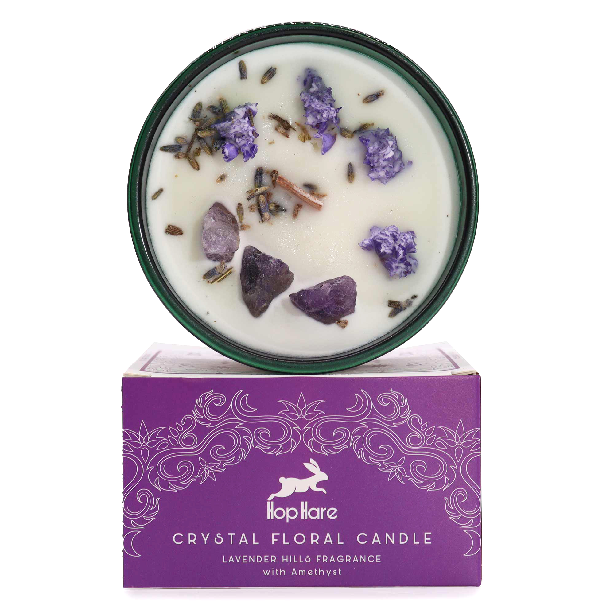Ancient Wisdom Hop Hare Magická Květinová Svíčka s Krystaly - Měsíc 330g