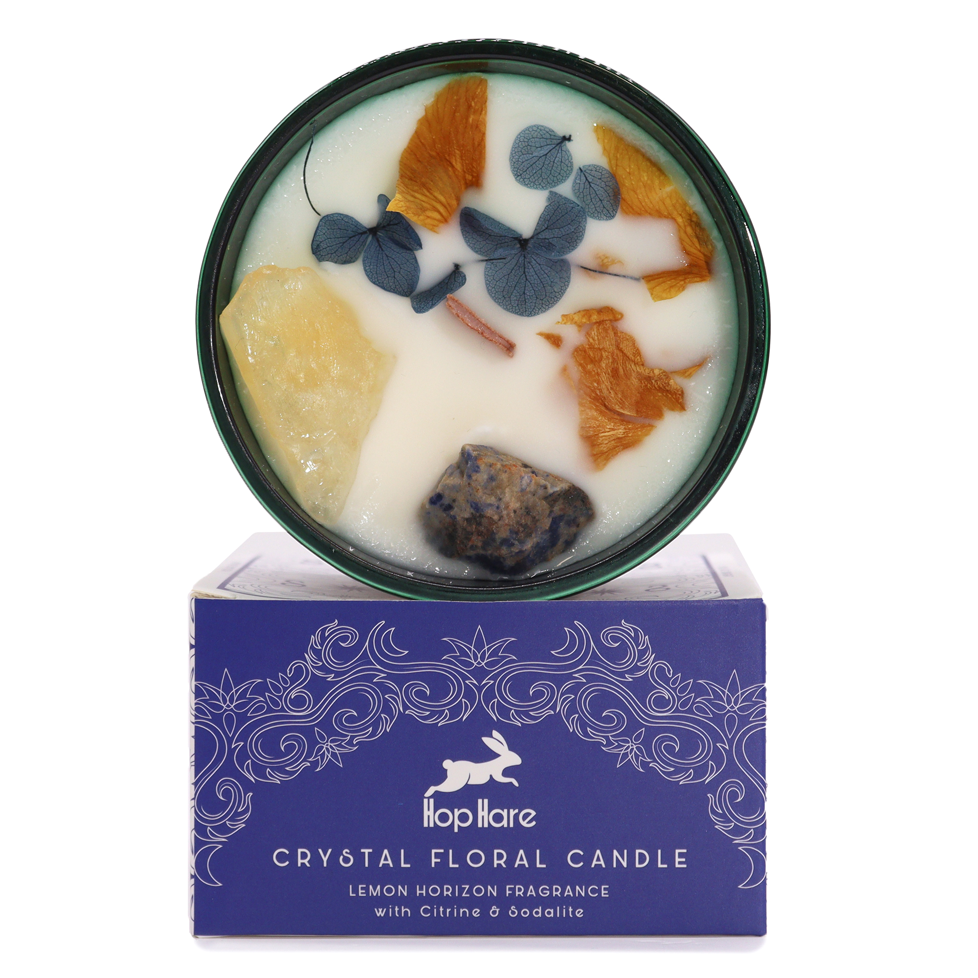 Ancient Wisdom Hop Hare Magická Květinová Svíčka s Krystaly - Slunce 330g