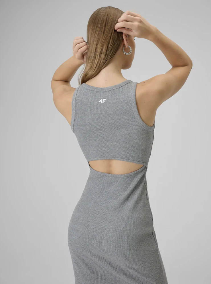 4F Dámské šaty z žebrovaného úpletu 4FWSS26TDREF184 Grey