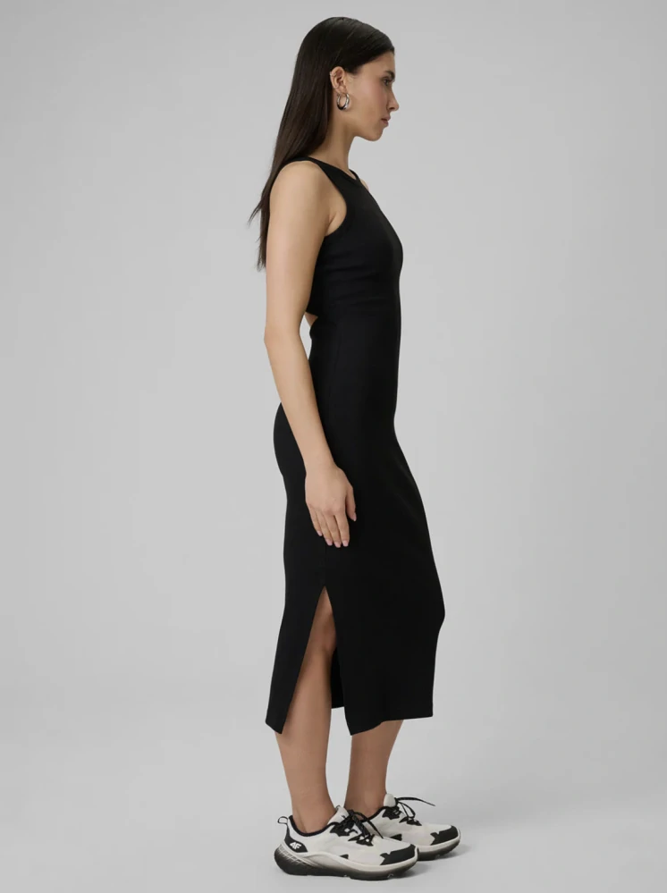4F Dámské šaty z žebrovaného úpletu 4FWSS26TDREF184 Black
