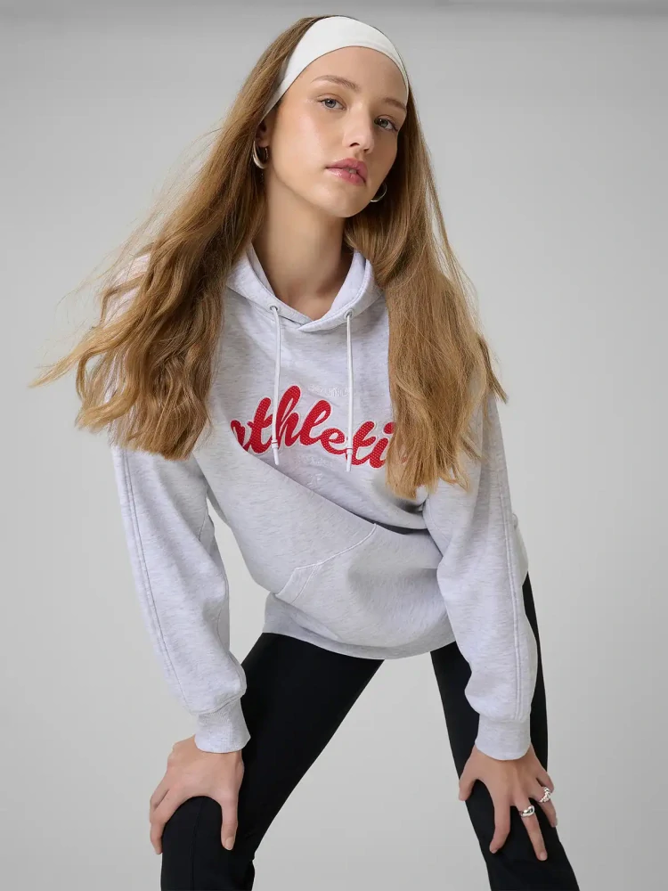 4F F2171 Dámská Volná mikina s kapucí a lemováním 4FWSS26TSWSF2171 Grey
