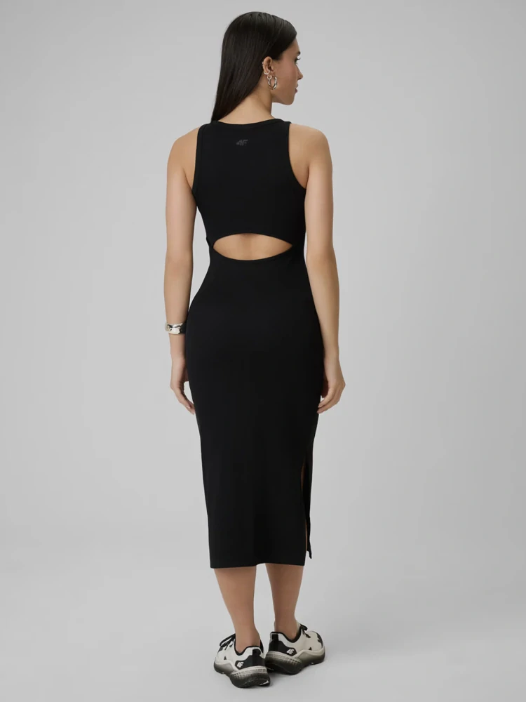 4F Dámské šaty z žebrovaného úpletu 4FWSS26TDREF184 Black