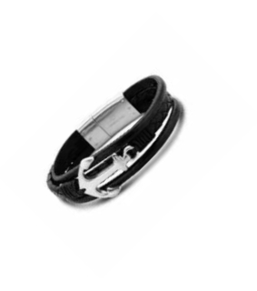 Victoria VBNACA52319 kožený náramek s kotvou černý