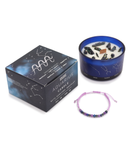 Ancient Wisdom Svíčka Znamení Zvěrokruhu s Náramkem z Drahých Kamenů - Vodnář 320g