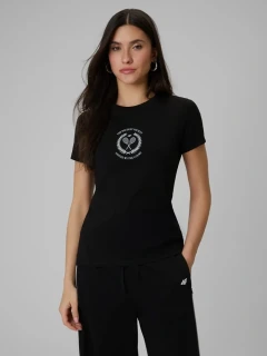 4F Dámské tričko s s potiskem 4FWSS26TTSHF2723 Black